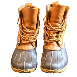 L.L. BEAN Unlined Duck Bean Boots 8" Brown Leather Lace Up Womens Size 6.5